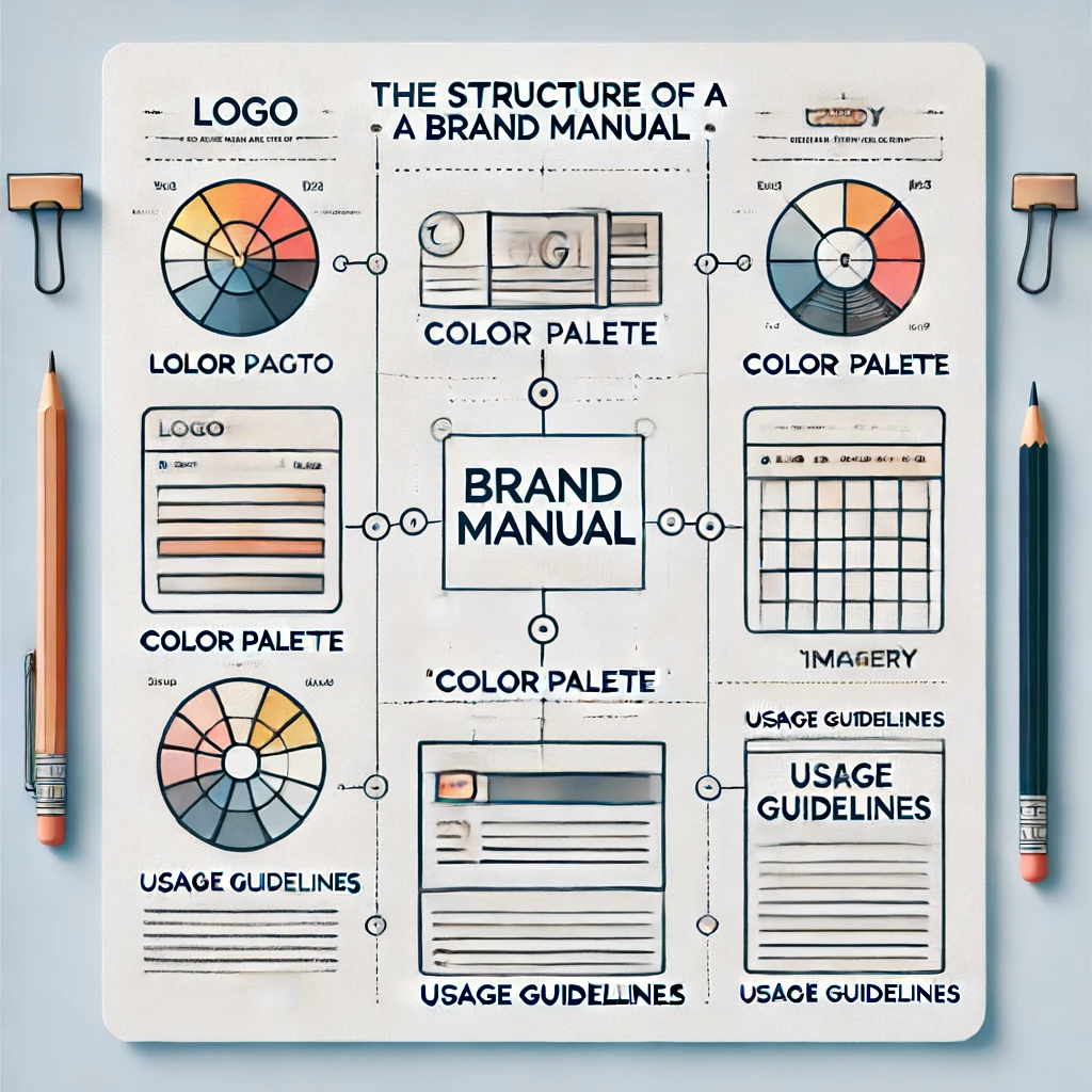 Ejemplos de logotipo y tipografías en un manual de marca.